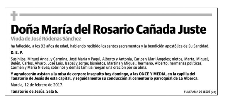 María del Rosario Cañada Juste Esquelas La Verdad